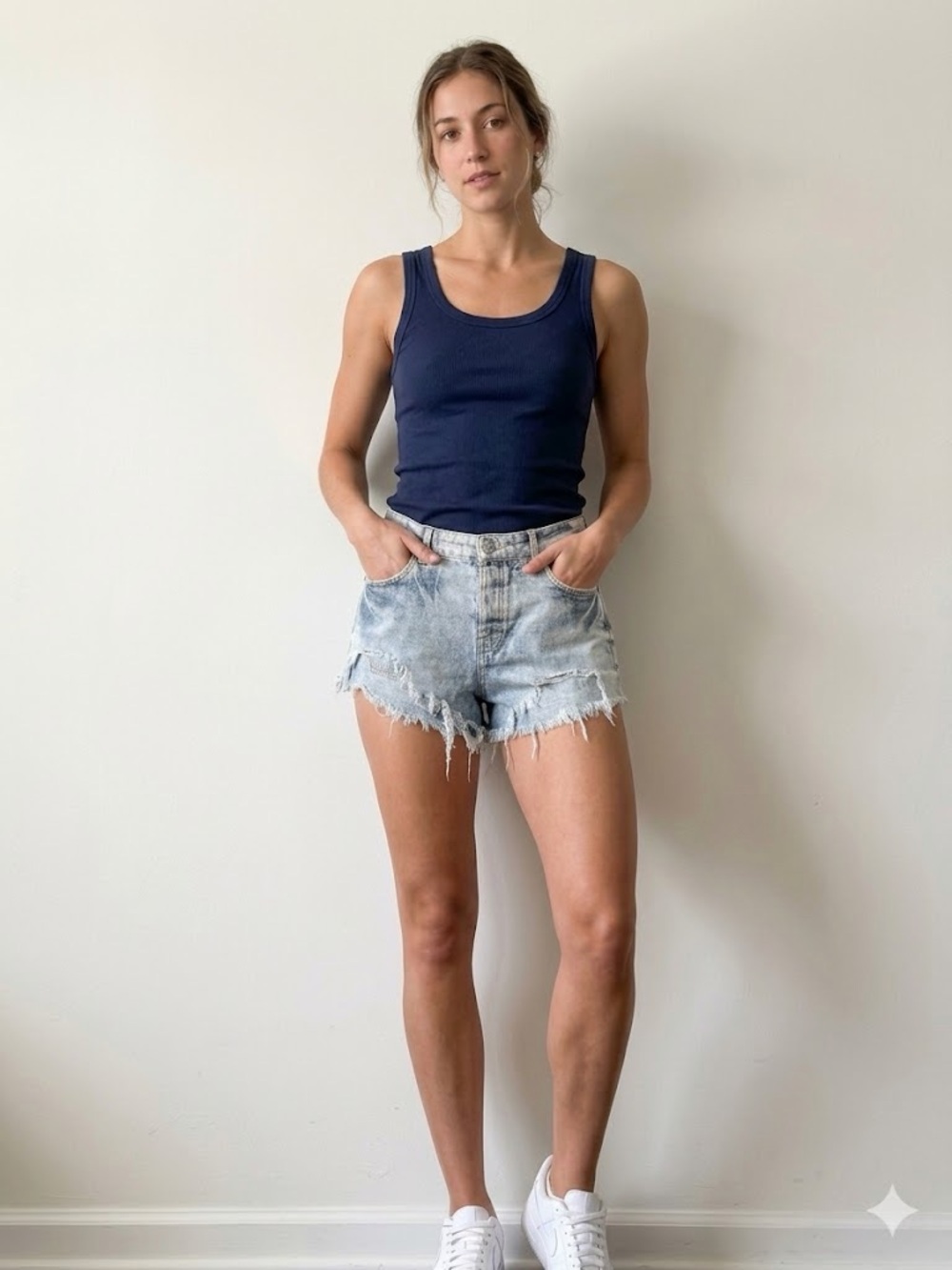 🧡| Bershka Light Acid-Wash Denim Cutoff Shorts